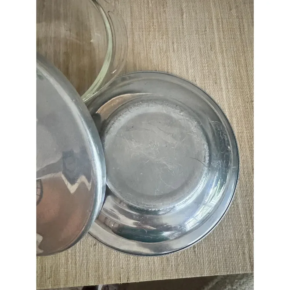 Vintage Aluminum Serving Dish with Pyrex, MCM Tureen Lid